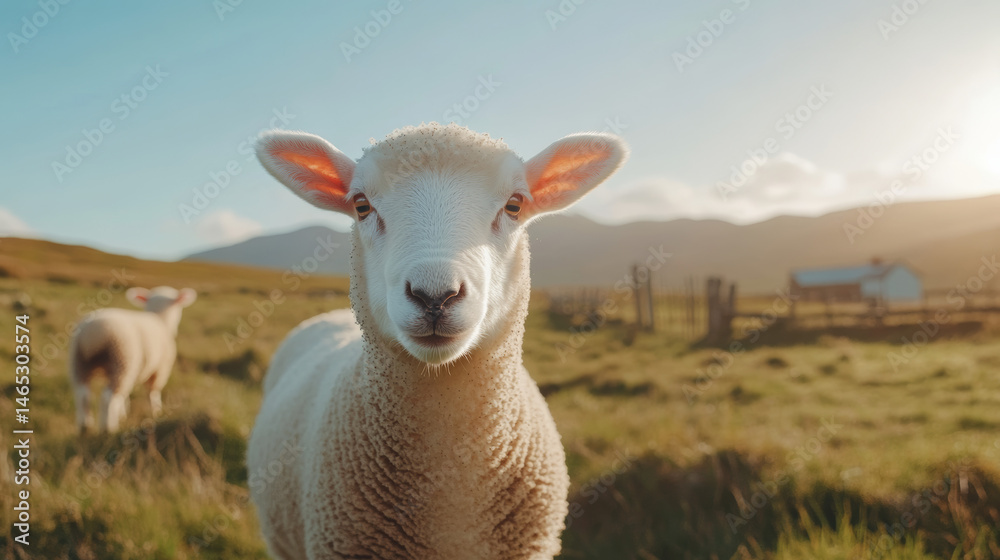 Obraz premium Content sheep looking relaxed in a sunny meadow 