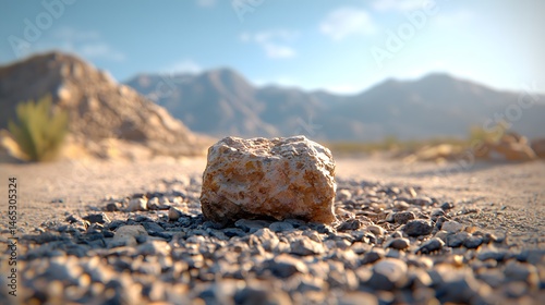 Monotone Rocky Desert Scene with Flat Lighting and a Single Rock in Focus
