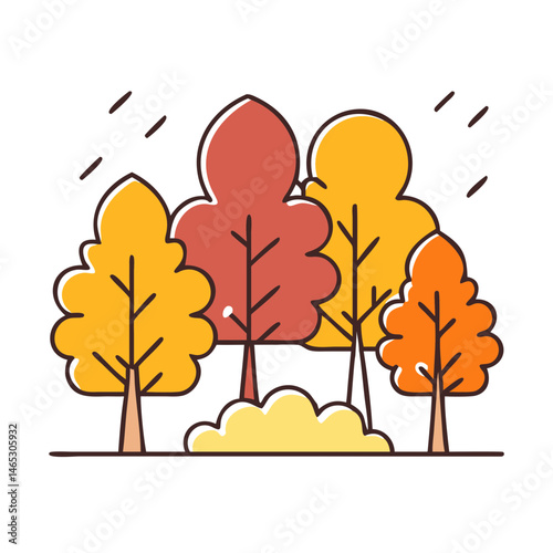 Autumn fall trees forest landscape nature season foliage woodland scenic october design vector art