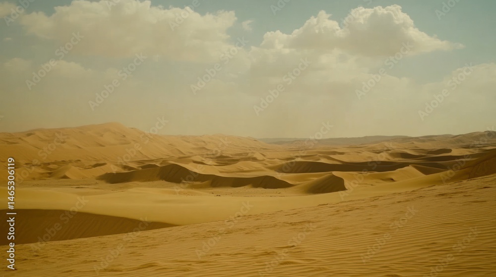 Vast, golden desert landscape under a pale sky. Vast, golden desert landscape under a pale sky.