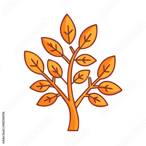 Illustration of autumn tree with orange leaves, fall foliage, seasonal plant and nature element, design vector