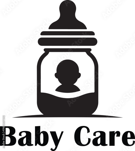 Baby Care Logo Design Bottle and Baby Silhouette