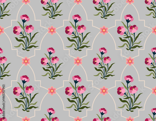 Hand drawn colourful geometric flowers, seamless patterns with floral for fabric, textiles, clothing, wrapping paper, backdrop, banner, illustration, abstract backgrounds.
