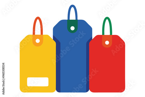 Colorful Set of Three Price Tags With Unique Hangers in Simplistic Style