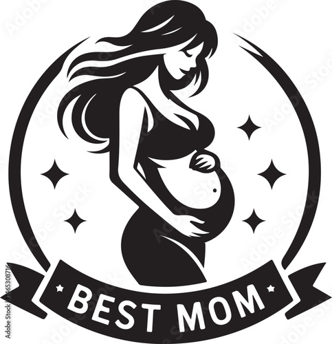 Pregnant Woman Silhouette Best Mom Badge Design