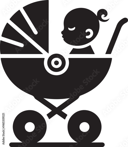 Sleeping Baby in a Stroller Black Silhouette Icon