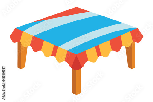 Isometric table with a colorful tablecloth offering a cheerful and bright design