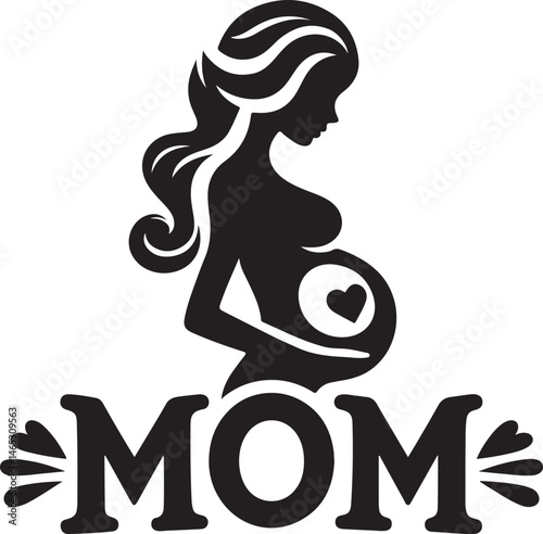 Pregnant Woman Silhouette with Mom Text and Heart