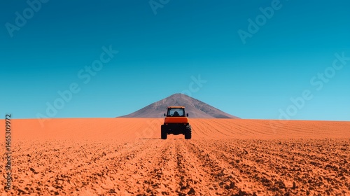 Orange Dune Buggy on Red Sand Desert Under Bright Blue Sky