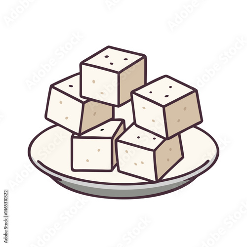 Isolated tofu cubes on plate illustration healthy food protein source vegan diet asian cuisine dish