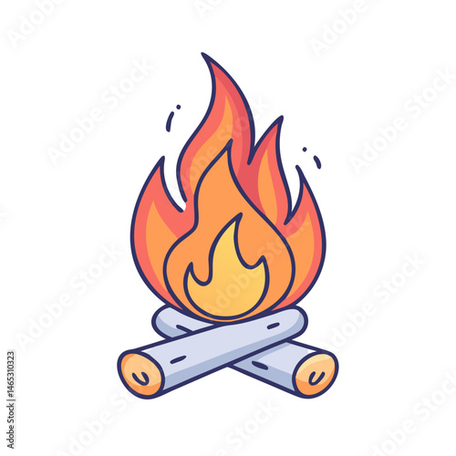 Campfire bonfire flame fire wood log burning hot heat outdoor camping adventure illustration design