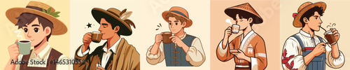 vector character farmer drinking coffee