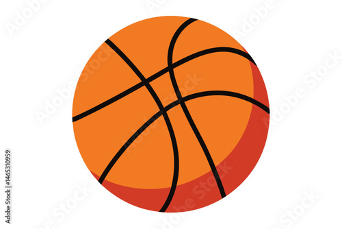 Illustration of a round orange basketball with black lines and red shadows