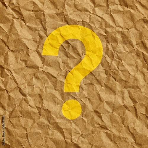 Yellow Question Mark on Crumpled Brown Paper Bag
