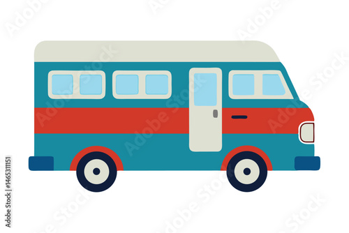 Colorful Retro Van Illustration with Teal, Orange, and Light Gray Design