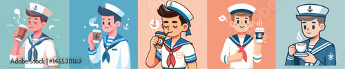 sailor character vector drinking coffee
