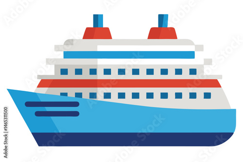 Flat Vector Icon Style Illustration of Cruise Ship or Passenger Liner