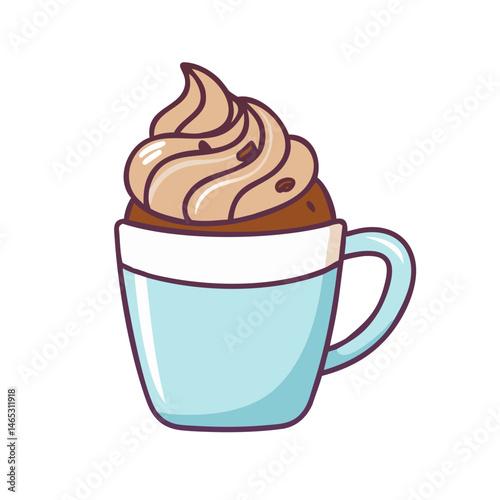 Illustration of a coffee cup with whipped cream dessert drink beverage cafe mocha cappuccino art