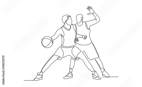 Continuous single line of basketball man player healthy sport championship sketch drawing editable stroke vector illustration