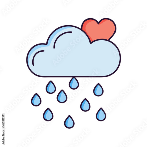 Cloud rain heart weather forecast rainfall love romantic climate precipitation storm vector art