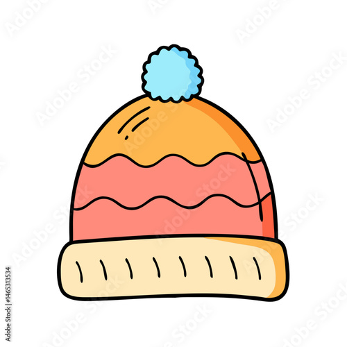 Illustration of a winter hat beanie cap with pompom for cold weather fashion accessory design element