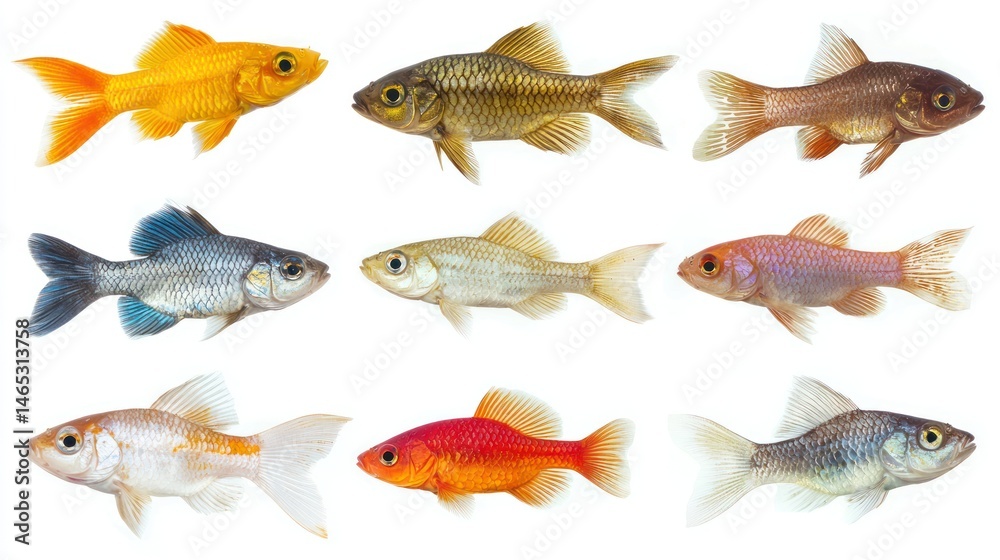 Fototapeta premium A variety of exotic fish in bright colors on a white background