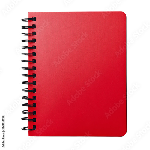 red plastic notebook spinning top view in minimalist style isolated on transparent background