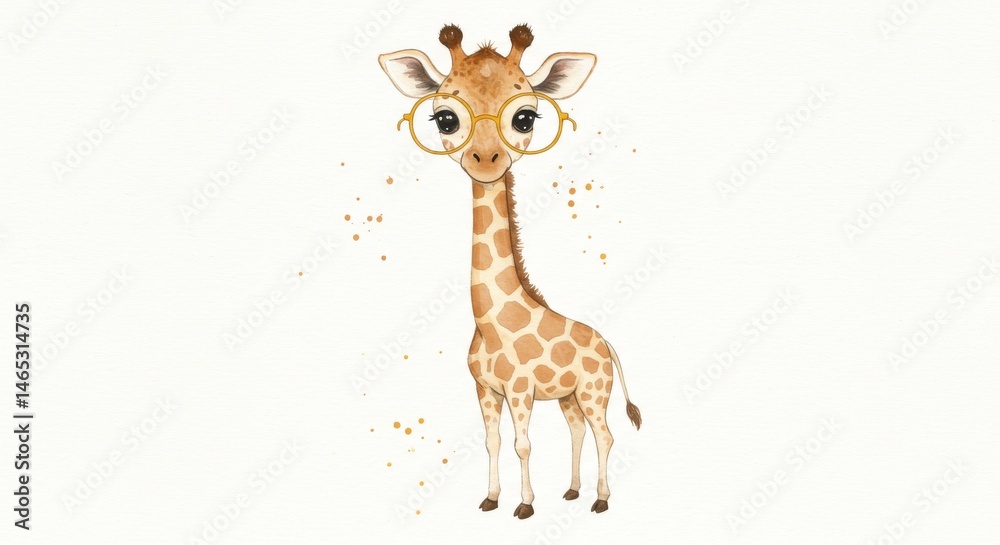 Obraz premium Cute Giraffe Wearing Glasses Clipart - Adorable giraffe wearing glasses, symbolizing intelligence, cuteness, childhood, learning, and friendship. Perfect for kids' products