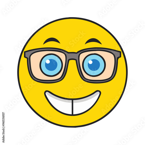 Illustration of a yellow emoji face wearing glasses happy face smiling face emoticon character image