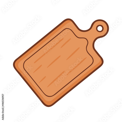Illustration of wood cutting board with handle for kitchen food preparation and serving needs