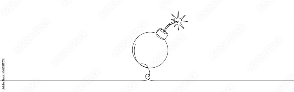 Bomb continuous one line drawing. Destruction symbol.