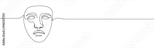 Greek mask continuous one line drawing. Theatre symbol.