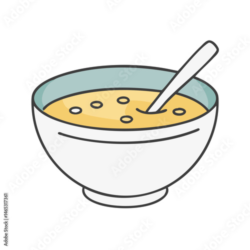 Bowl of soup vector illustration food cuisine lunch dinner meal spoon healthy eating kitchenware