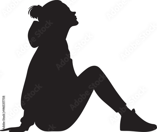 Silhouette of a Woman Sitting in Profile | Relaxed Pose | Casual Hoodie | Modern Youth