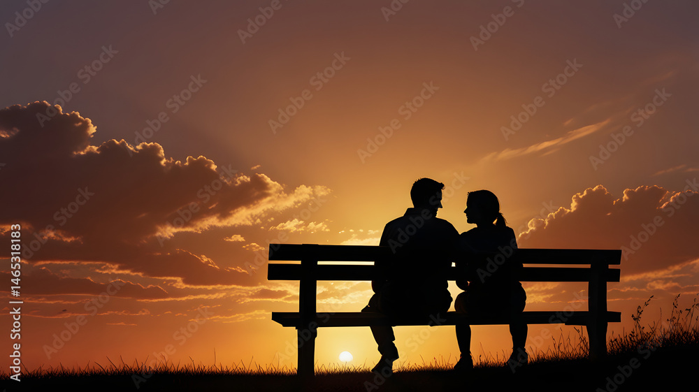 couple sitting on bench at sunset, , ai generated couple sitting on bench at sunset, , ai generated