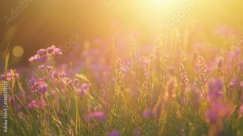 Golden sunset over a field of wildflowers