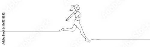 Girl jump continuous one line drawing. Sport woman jumping up in joy.