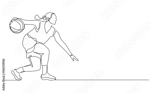 Continuous single line of basketball woman player healthy sport championship sketch drawing editable stroke vector illustration