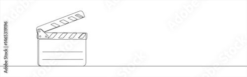 Movie clapper continuous one line drawing. Opened clapper board.