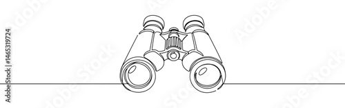 Binoculars continuous one line drawing. Time clock symbol.