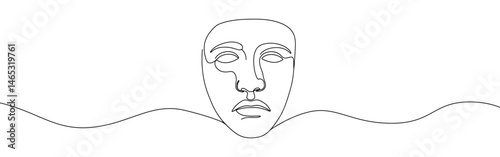Greek mask continuous one line drawing. Theatre symbol.