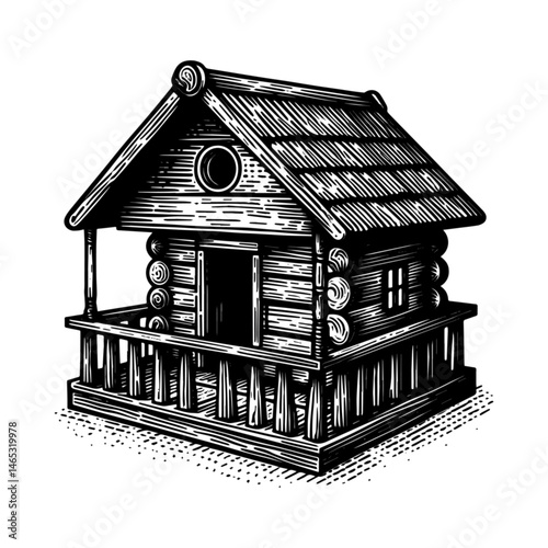 Vintage Hand-Drawn Birdhouse Illustration – Garden Wildlife Engraved Style Vector for T-Shirts, Posters, Stickers, and Nature Apparel