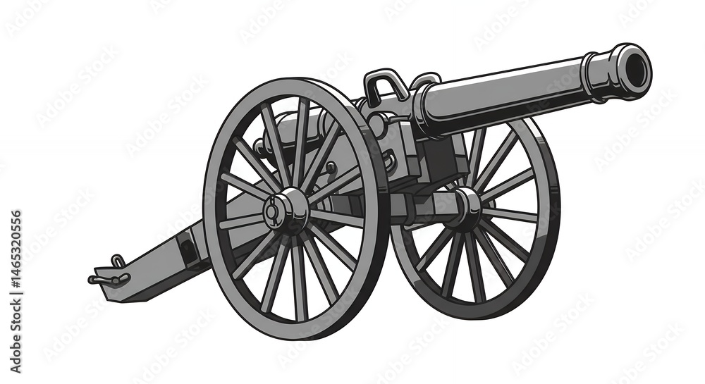 Fototapeta premium Gray scale historical cannon illustration