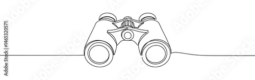Binoculars continuous one line drawing. Time clock symbol.