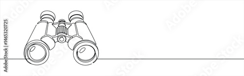 Binoculars continuous one line drawing. Time clock symbol.