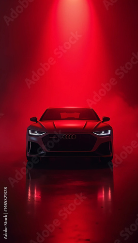 Sleek Silver Luxury Car in Dramatic Red Lighting Automotive Photography