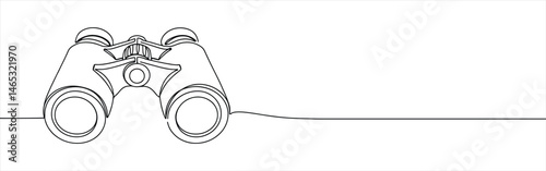 Binoculars continuous one line drawing. Time clock symbol.