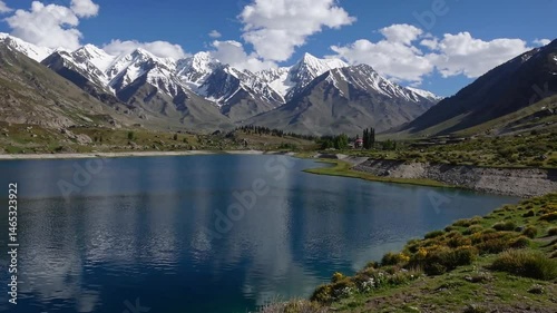 Beautiful view of Tarsar Lake, Jammu and Kashmir with snow-covered mountains, India, Pakistan