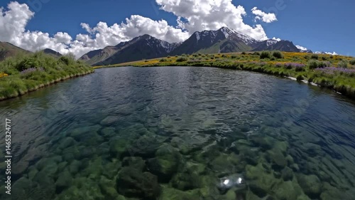 Beautiful view of Tarsar Lake, Jammu and Kashmir with snow-covered mountains, India, Pakistan