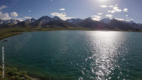 Beautiful view of Tarsar Lake, Jammu and Kashmir with snow-covered mountains, India, Pakistan